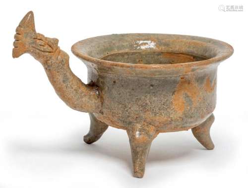 A CHINESE CELADON GLAZED TRIPOD CENSER, WARRING STATES/JIN D...