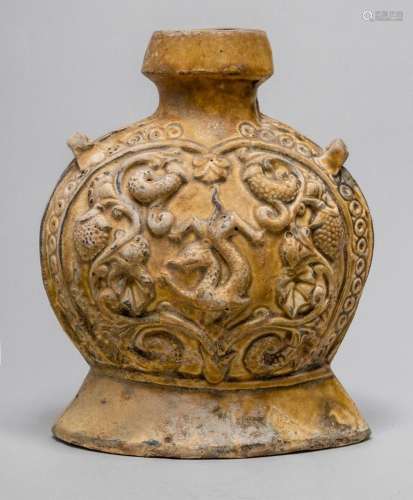 A VERY RARE CHINESE YELLOW-GLAZED POTTERY \'DRAGON AND PHOEN...