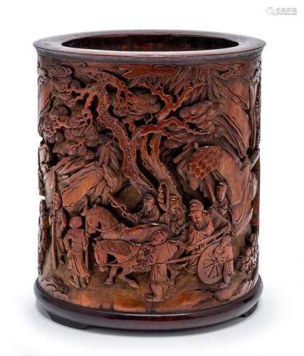 A CHINESE BAMBOO CARVED BRUSH POT, QING DYNASTY (1636-1912) ...