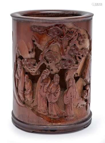 A CHINESE BAMBOO CARVED BRUSH POT, QING DYNASTY (1636-1912) ...