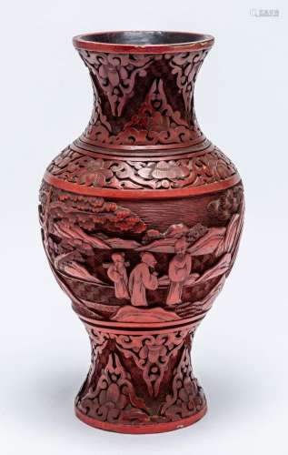 A CHINESE CINNABAR LACQUER VASE, QING DYNASTY, 19TH CENTURY ...