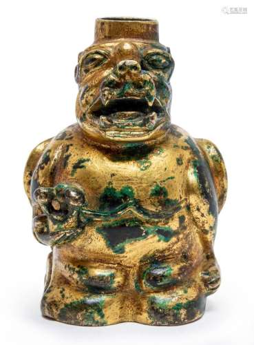 A CHINESE GILT-BRONZE SUPPORT FITTING CAST OF A MYTHICAL BEA...