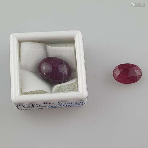 Zwei lose Rubine - 1x ovaler Cabochon von ca.16,5ct, 1x