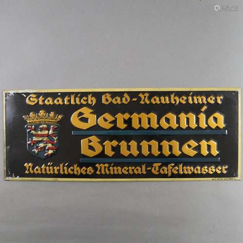 Germania Brunnen-Werbeschild - um 1900/10, Blech, schwa