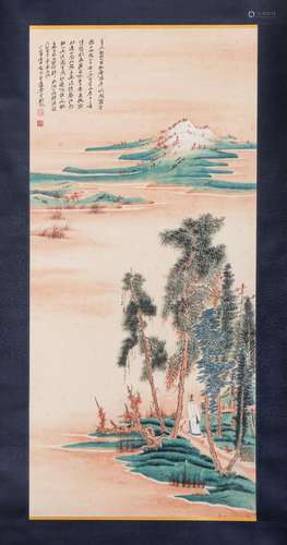 A CHINESE PAINTING OF LANDSCAPE AND FIGURE