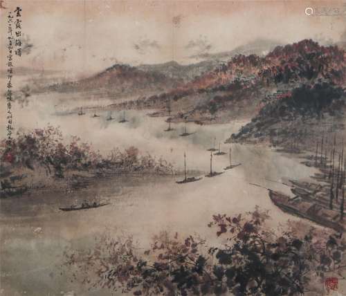 A CHINESE PAINTING OF LANDSCAPE AND BOASTS