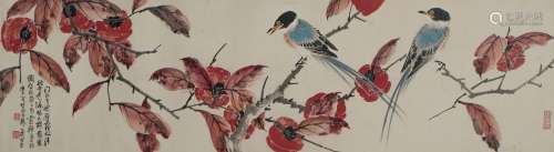 A CHINESE PAINTING OF PERSIMMONS AND BIRDS