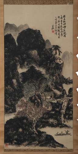 A CHINESE PAINTING OF LANDSCAPE AND FIGURES