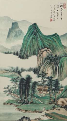 A CHINESE PAINTING OF LANDSCAPE AND FIGURE