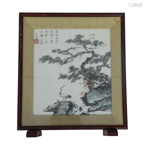 A CHINESE PAINTING OF CRANE AND PINE