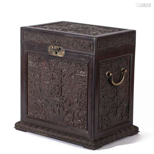 A CHINESE CARVED DRAGONS HARDWOOD CABINET