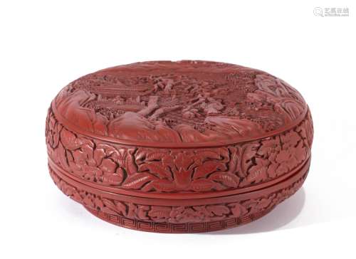 A CHINESE CARVED CINNABAR LACQUER BOX AND COVER