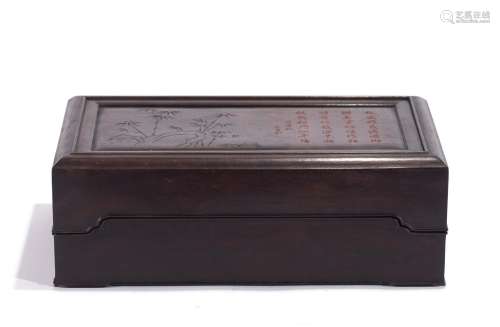 A CHINESE RECTANGULAR HARDWOOD BOX AND COVER