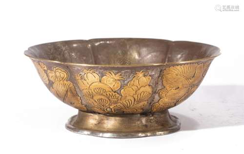 A CHINESE PARTLY GILT SILVER LOBED BOWL