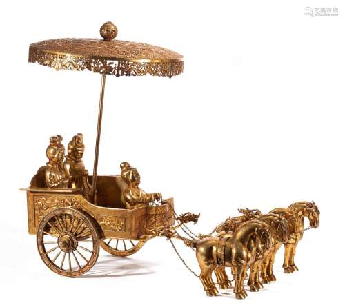 A CHINESE GILT BRONZE CARRIAGE DECORATION
