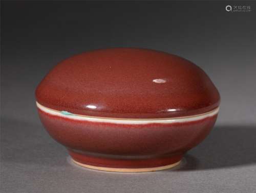 A CHINESE RED GLAZED PORCELAIN BOX AND COVER