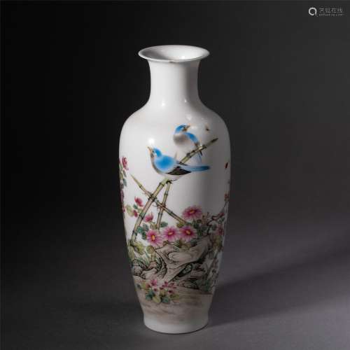 A CHINESE FAMILLE ROSE FLOWERS AND BIRDS VASE