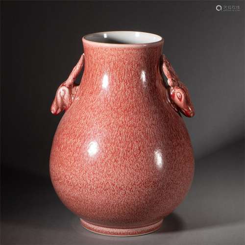 A CHINESE COWPEA RED GLAZED PORCELAIN ZUN VASE