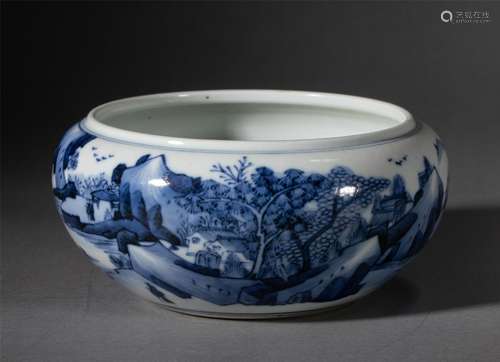 A CHINESE BLUE AND WHITE PORCELAIN JARDINIERE