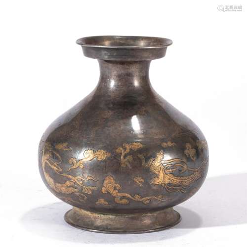 A CHINESE PARTLY GILT SILVER VASE