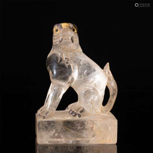 A GOLD AND SILVER DECORATED ROCK CRYSTAL BEAST