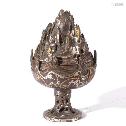 A CHINESE GOLD AND SILVER DECORATED HILL CENSER