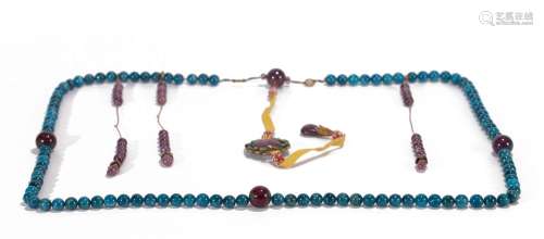 A CHINESE BLUE HARDSTONE BEADS ROSARY