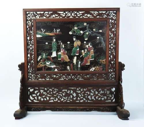 Chinese Shoushan, Shell, Lacquer Table Screen