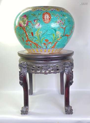 Chinese Qing Da Ya Zhai Porcelain Planter & Stand