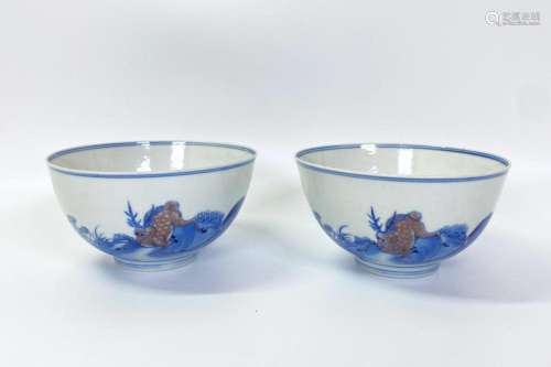 Fine Pr Chinese Blue & Red Jiangxi Porcelain Bowls