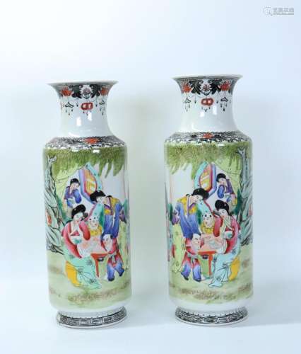 Mirror Pr Chinese Enameled Porcelain Sleeve Vases