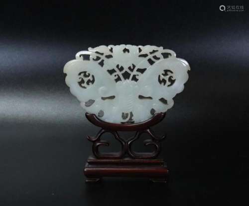 Large Chinese Qing White Jade Butterfly Pendant
