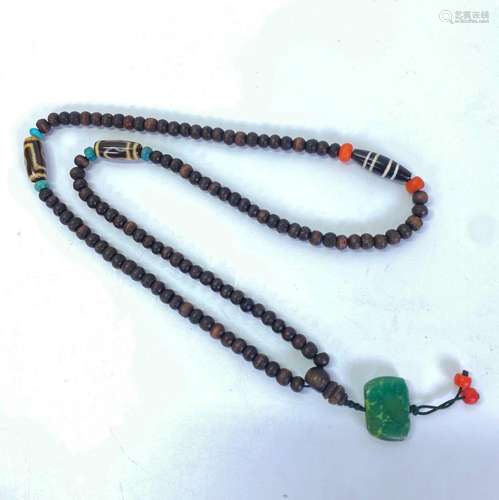 3 Tibetan Small Dzi Beads in Wood 108 Bead Rosary