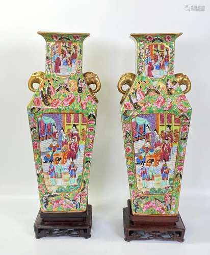 Pr Chinese 19th C Rose Mandarin Porcelain Vases