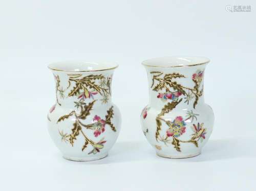 Pair Chinese Enameled Porcelain Small Vases