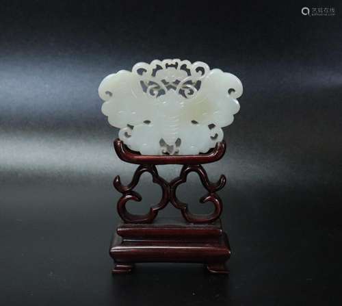 Chinese Qing White Jade Butterfly Pendant