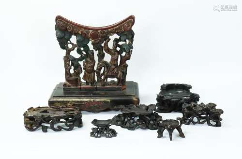 7 Chinese Qing Hard Wood Carved Shaped Stands