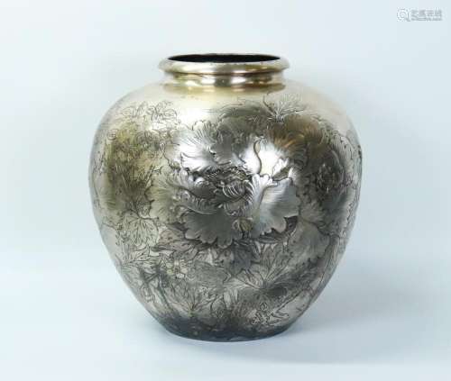 Large Japanese Silver Incised Vase; 2,465G