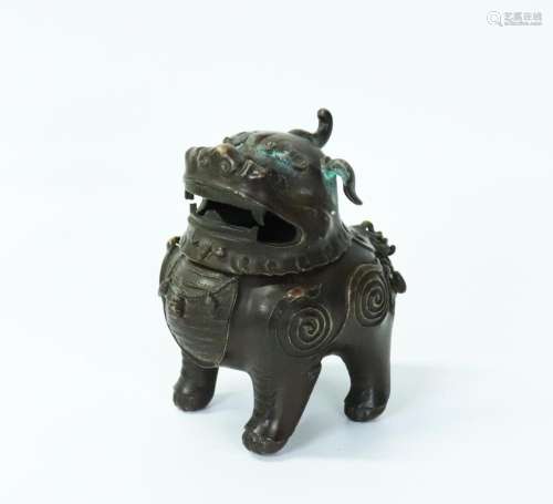 Chinese Cast & Incised Bronze Qilin Incense Burner