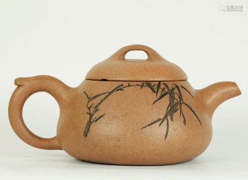 Chinese Light Clay Yixing Gourd-Shaped Teapot