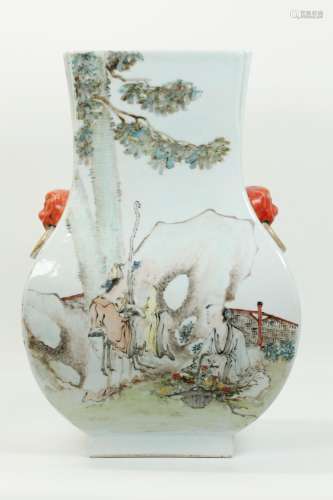 Large Chinese Artist Enameled Porcelain Hu Vase