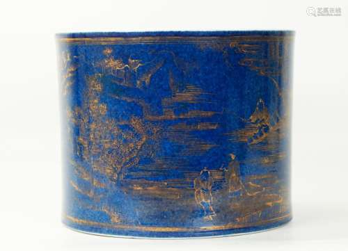 Chinese Powder Blue Glazed & Gilt Porcelain Bitong