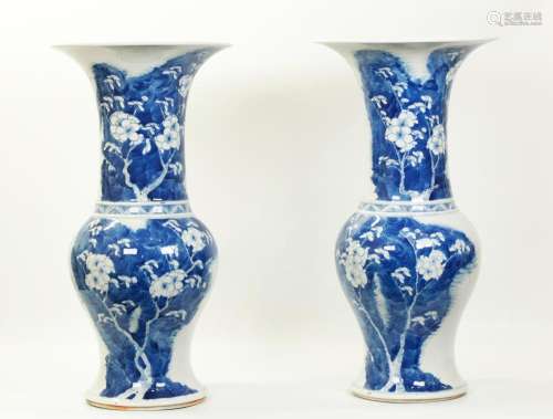 Pr Chinese Blue White Porcelain Phoenix Tail Vases