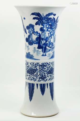 Lg Chinese Blue & White Porcelain Gu Shaped Vase