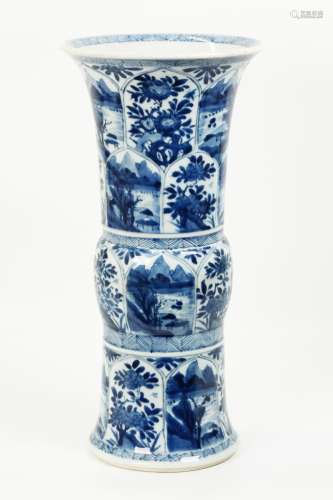 Chinese Kangxi Blue & White Porcelain Gu Vase