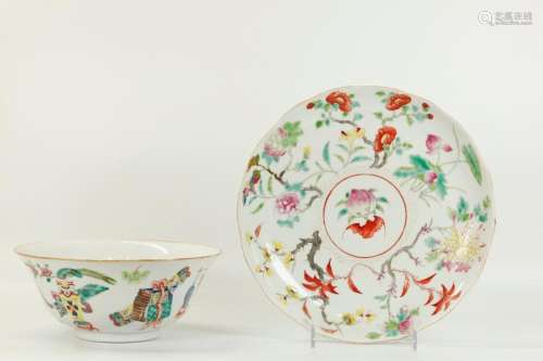 2 Chinese Qing Enameled Porcelains, Plate & Bowl