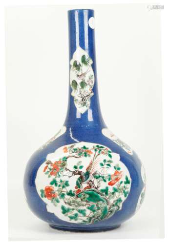Chinese 19th C Powder Blue Porcelain Bottle Vase