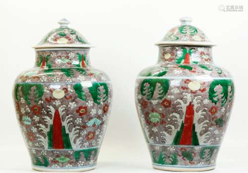 Pr Chinese Early Qing Wucai Porcelain Temple Jars