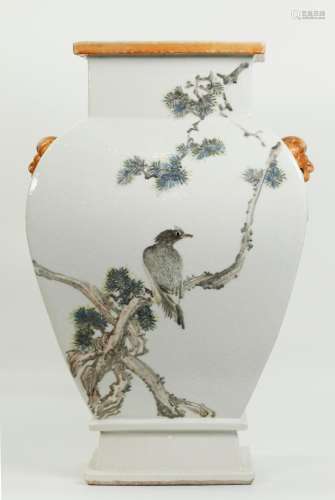 Chinese Artist Enameled Porcelain 4 Sided Vase