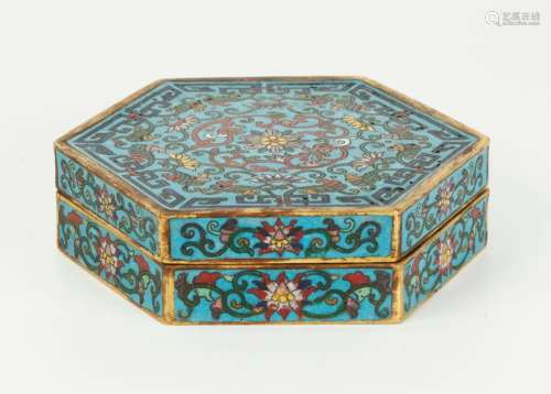 Chinese Hexagonal Gilt Bronze & Cloisonne Box